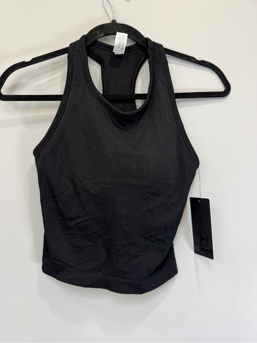 90 Degree By Reflex Black Ribbed Racerback Crop Tank
